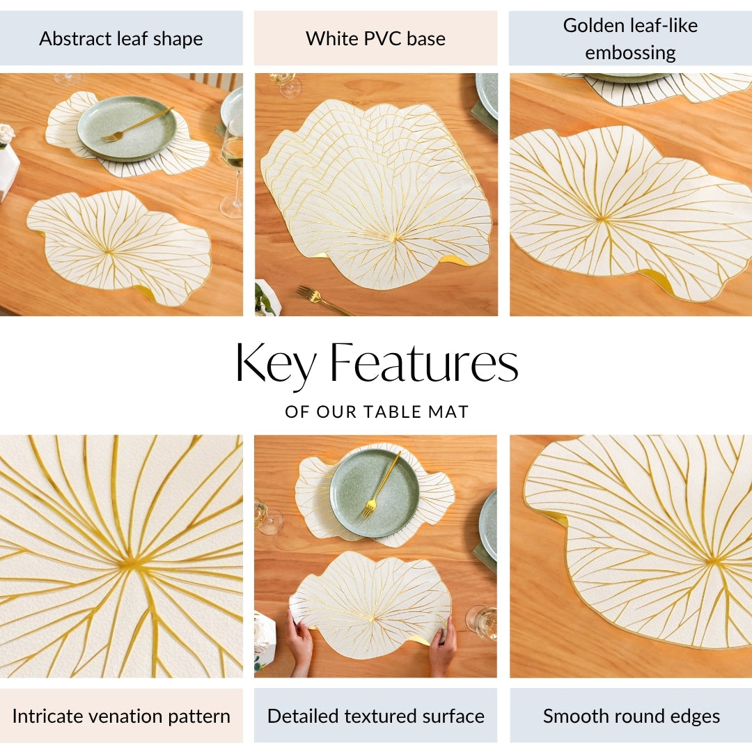 White Gold Lotus Leaf Dinner Table Mat Set Of 6 Nestasia