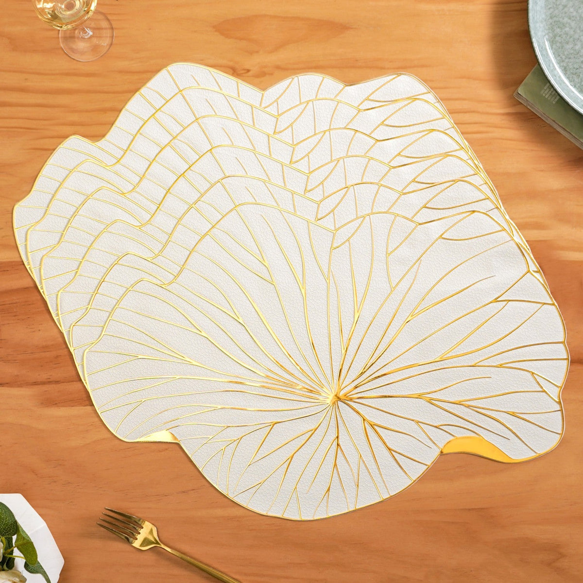 White Gold Lotus Leaf Dinner Table Mat Set Of 6 Nestasia