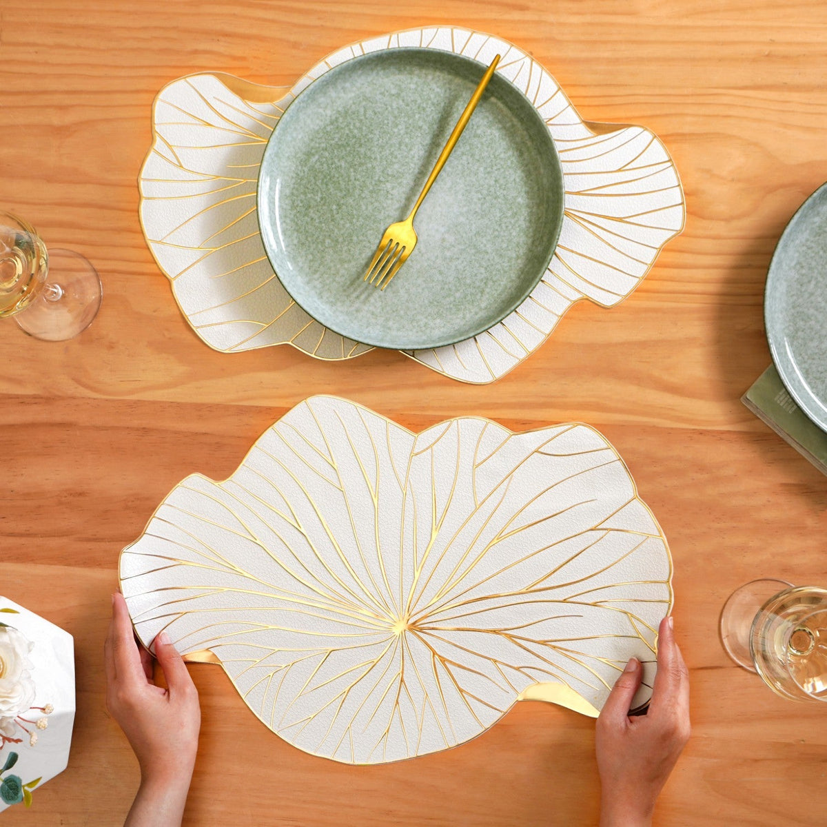 White Gold Lotus Leaf Dinner Table Mat Set Of 6 Nestasia