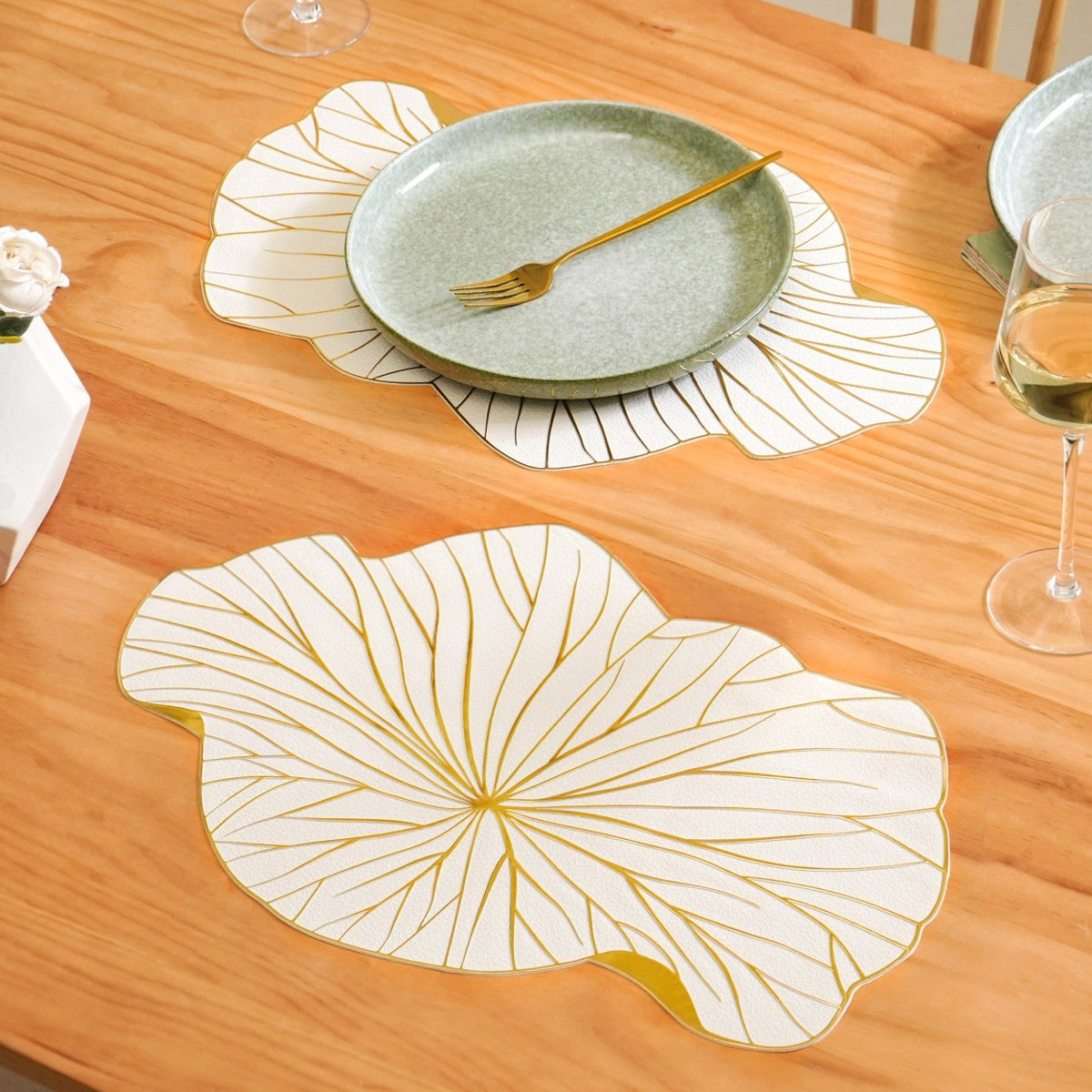 White Gold Lotus Leaf Dinner Table Mat Set Of 6 Nestasia