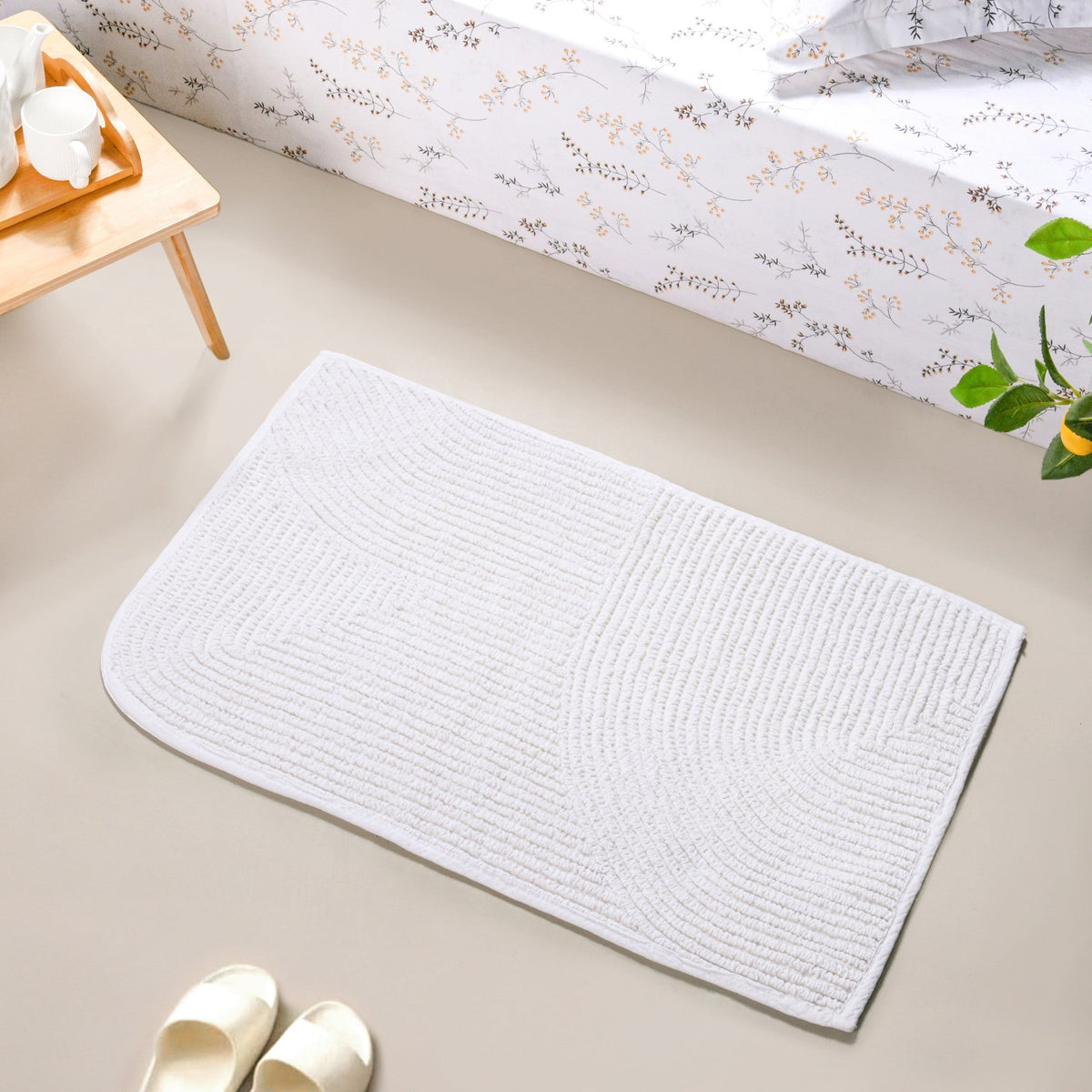 Ribbed Cotton Reversible Floor Mat White 82x50cm Nestasia