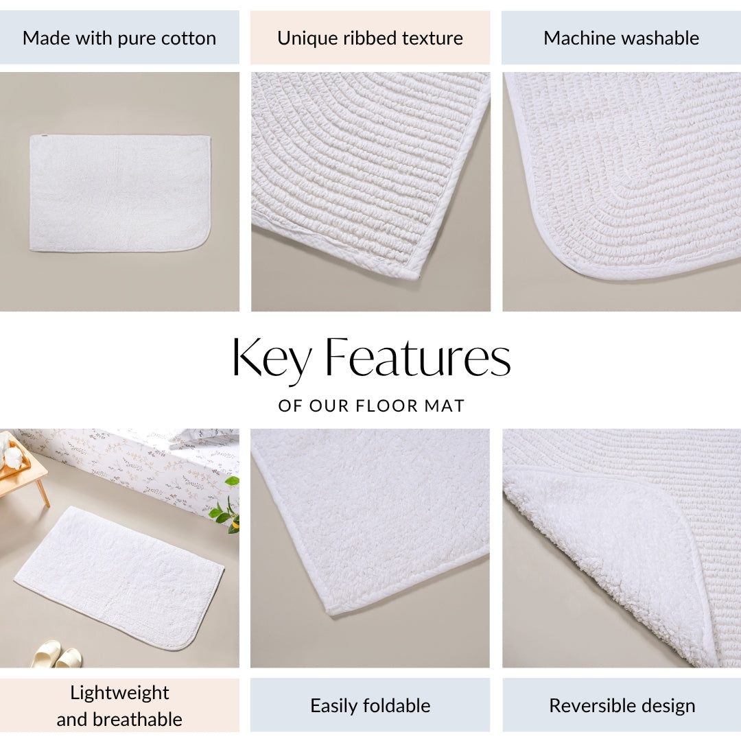 Ribbed Cotton Reversible Floor Mat White 82x50cm Nestasia