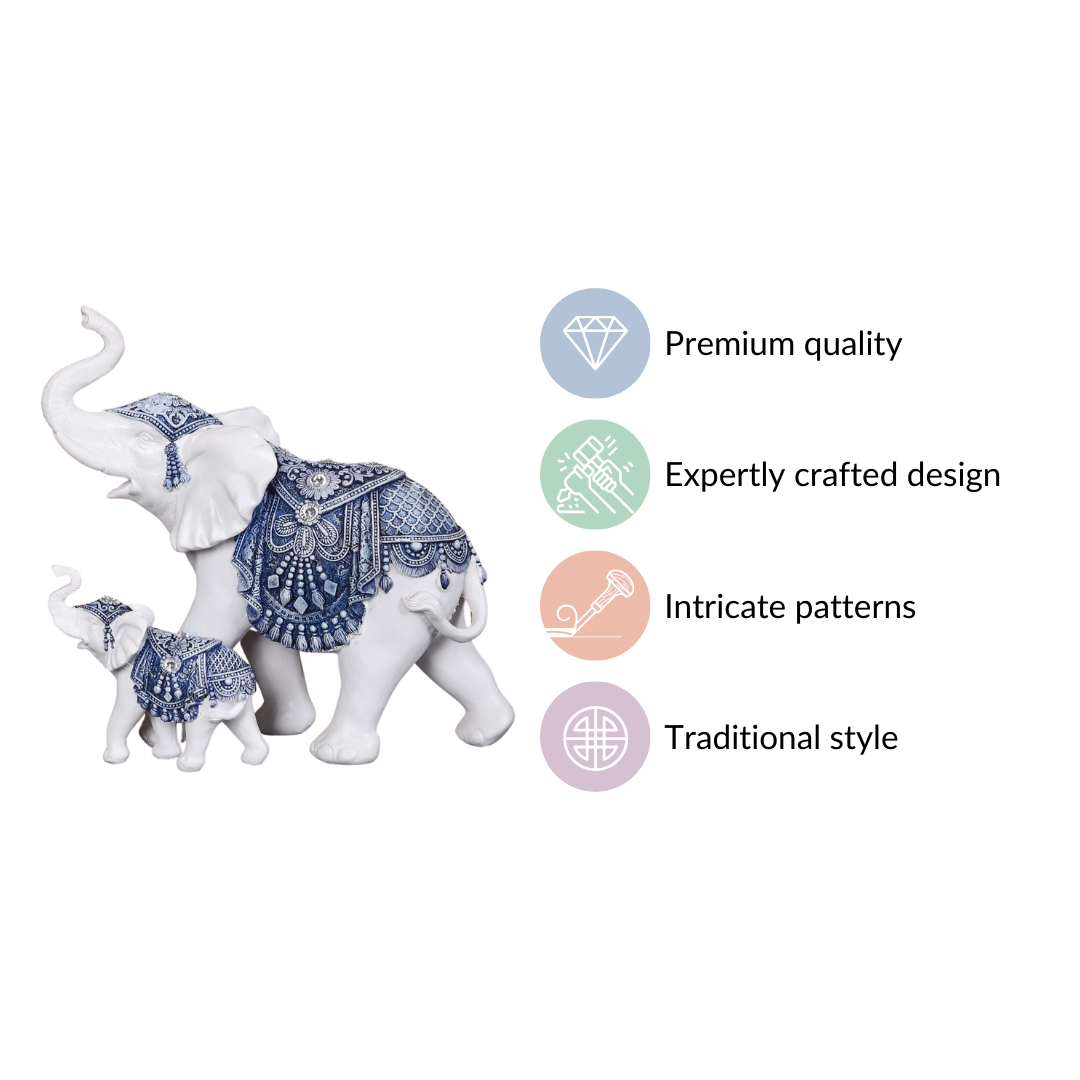 Mother Baby White Elephant Decor Showpiece Nestasia