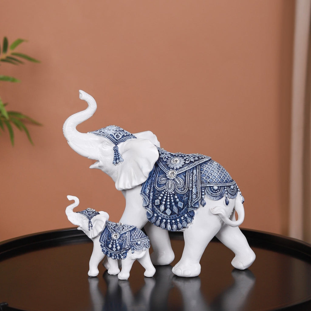 Mother Baby White Elephant Decor Showpiece Nestasia