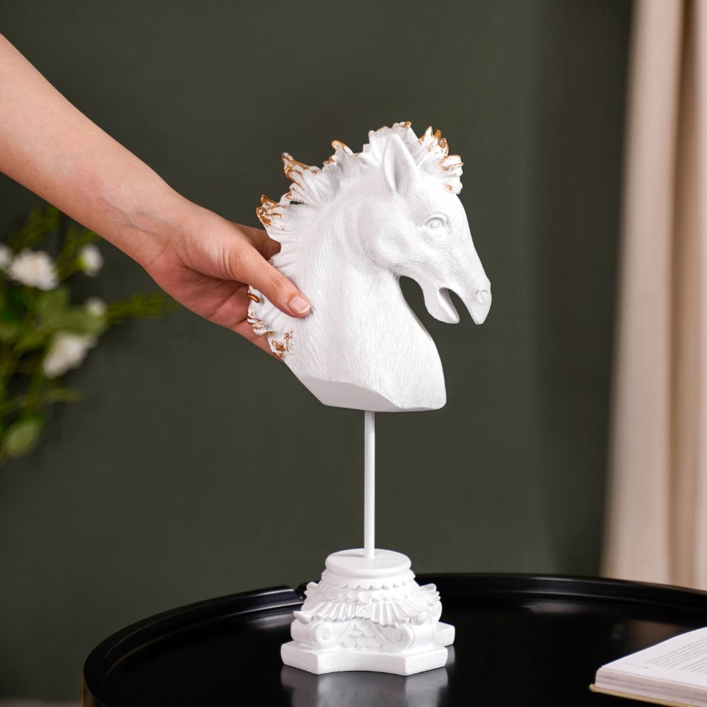 White Horse Bust Decor Showpiece With Stand Large Nestasia