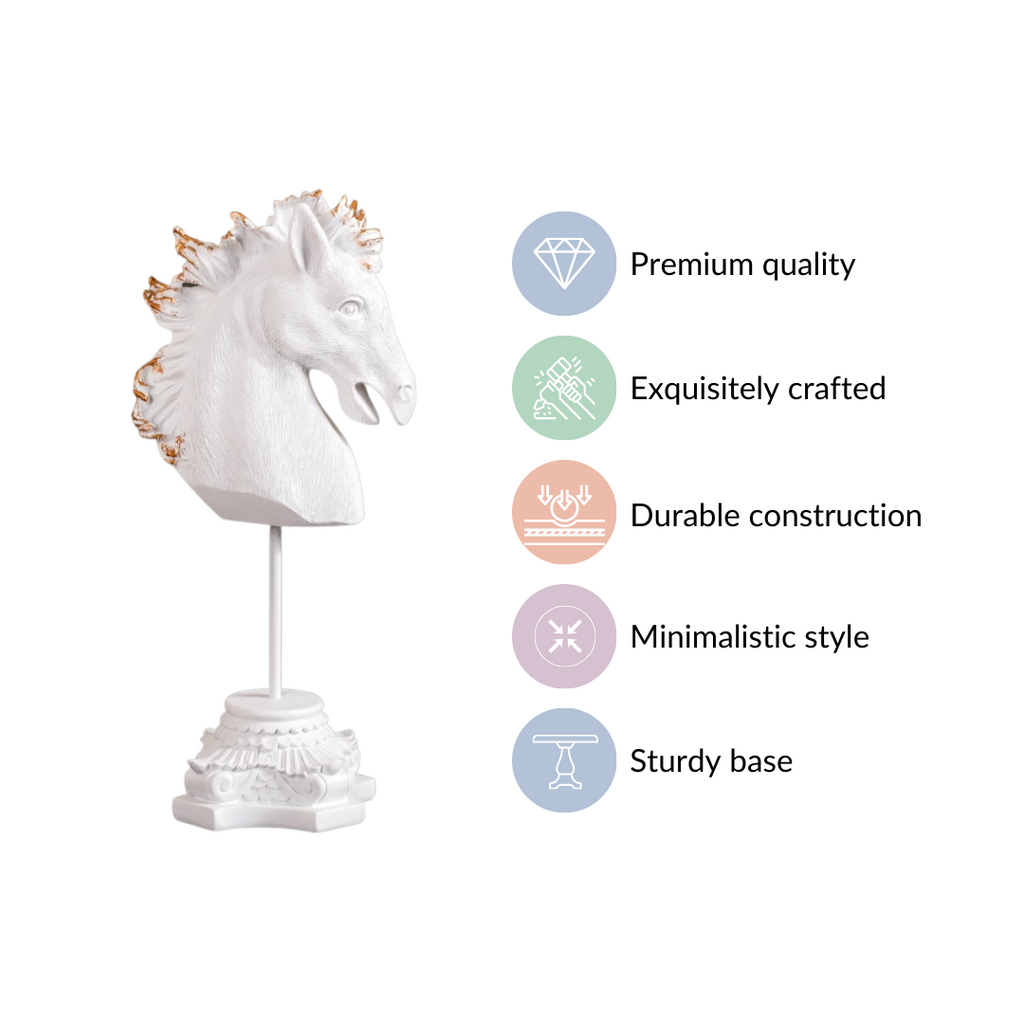 White Horse Bust Decor Showpiece With Stand Large Nestasia