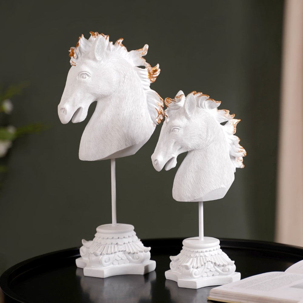 White Horse Bust Decor Showpiece With Stand Large Nestasia