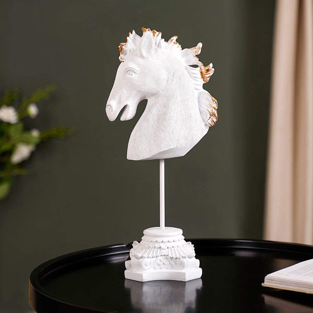 White Horse Bust Decor Showpiece With Stand Large Nestasia