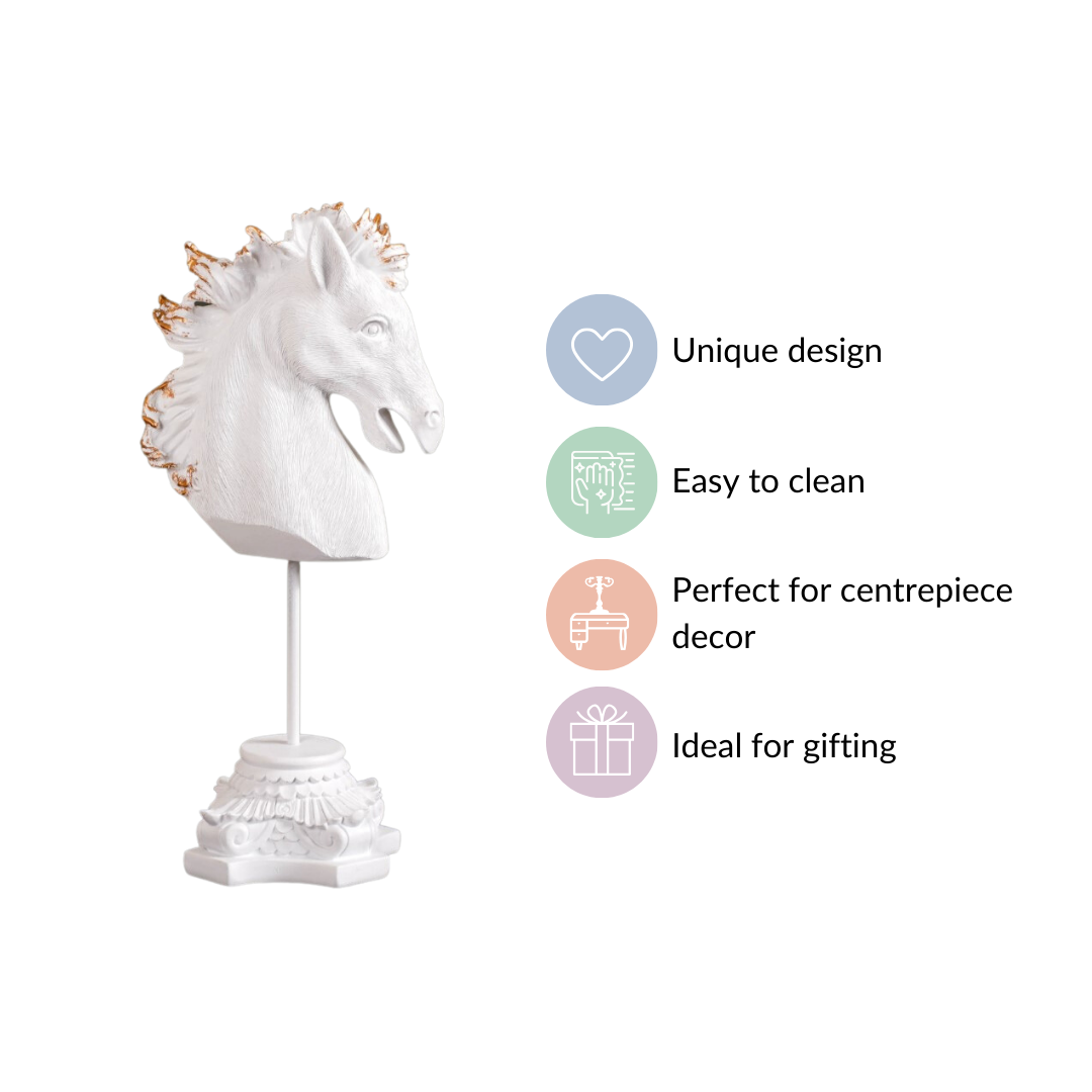 White Horse Bust Decor Showpiece With Stand Large Nestasia