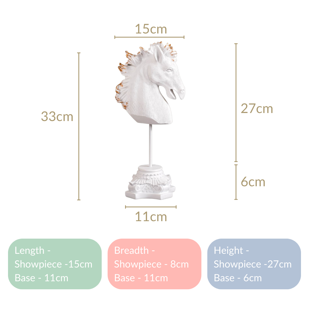 White Horse Bust Decor Showpiece With Stand Large Nestasia