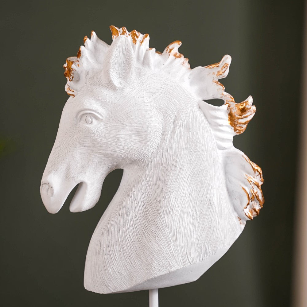 White Horse Bust Decor Showpiece With Stand Large Nestasia