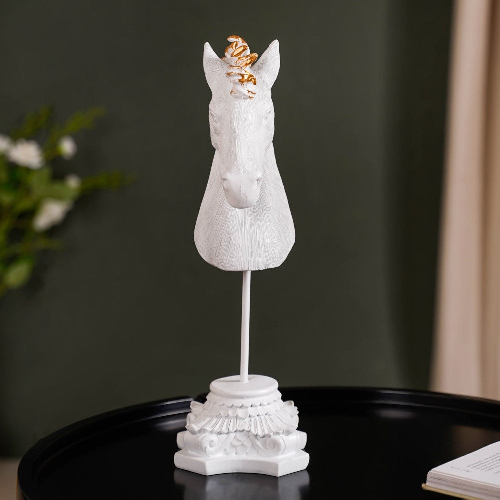 White Horse Bust Decor Showpiece With Stand Large Nestasia