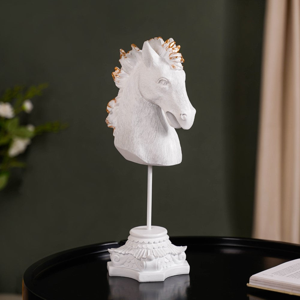 White Horse Bust Decor Showpiece With Stand Large Nestasia
