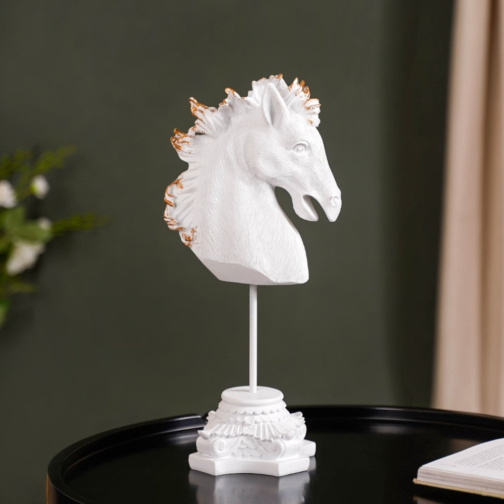 White Horse Bust Decor Showpiece With Stand Large Nestasia