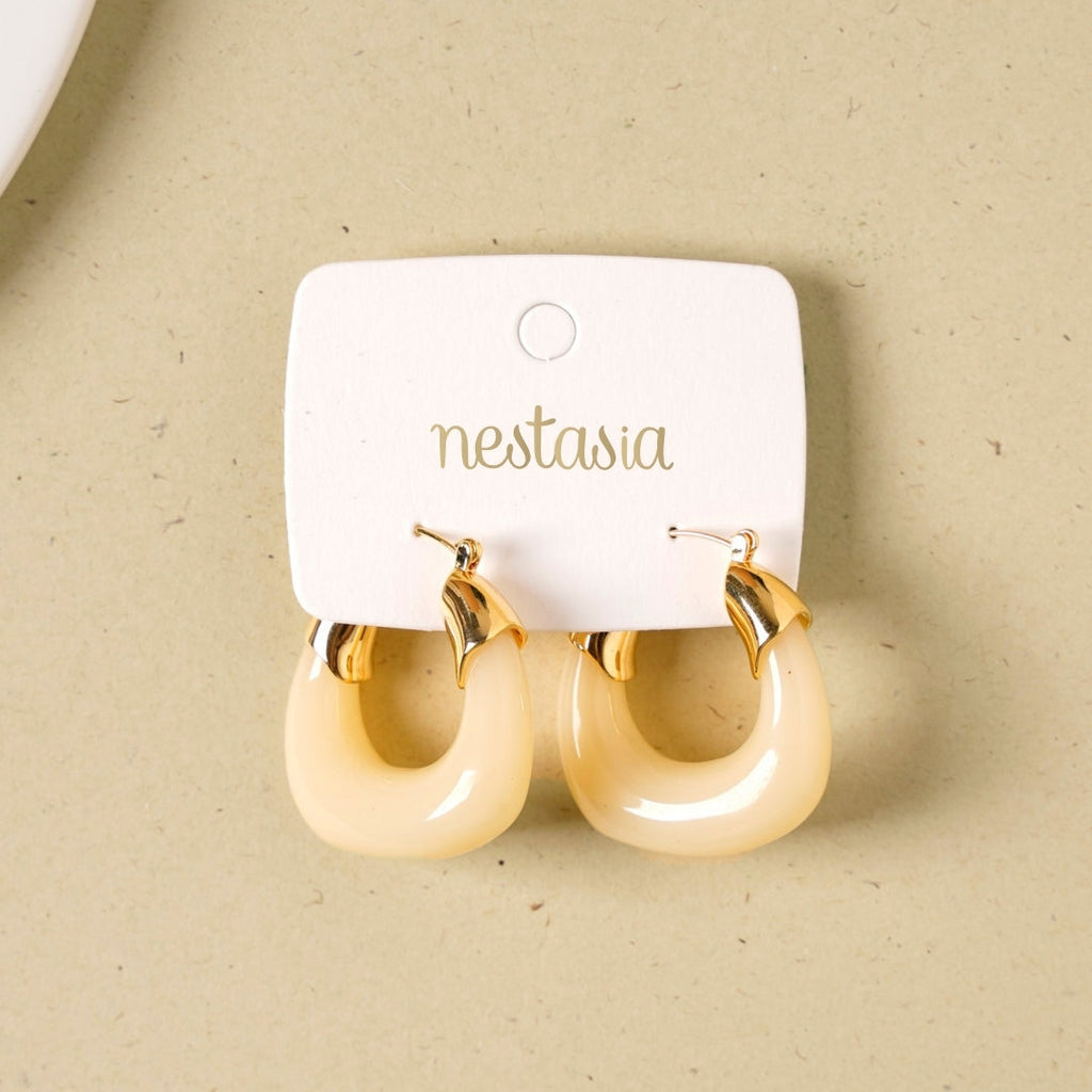 White And Gold Huggie Hoop Earrings Nestasia