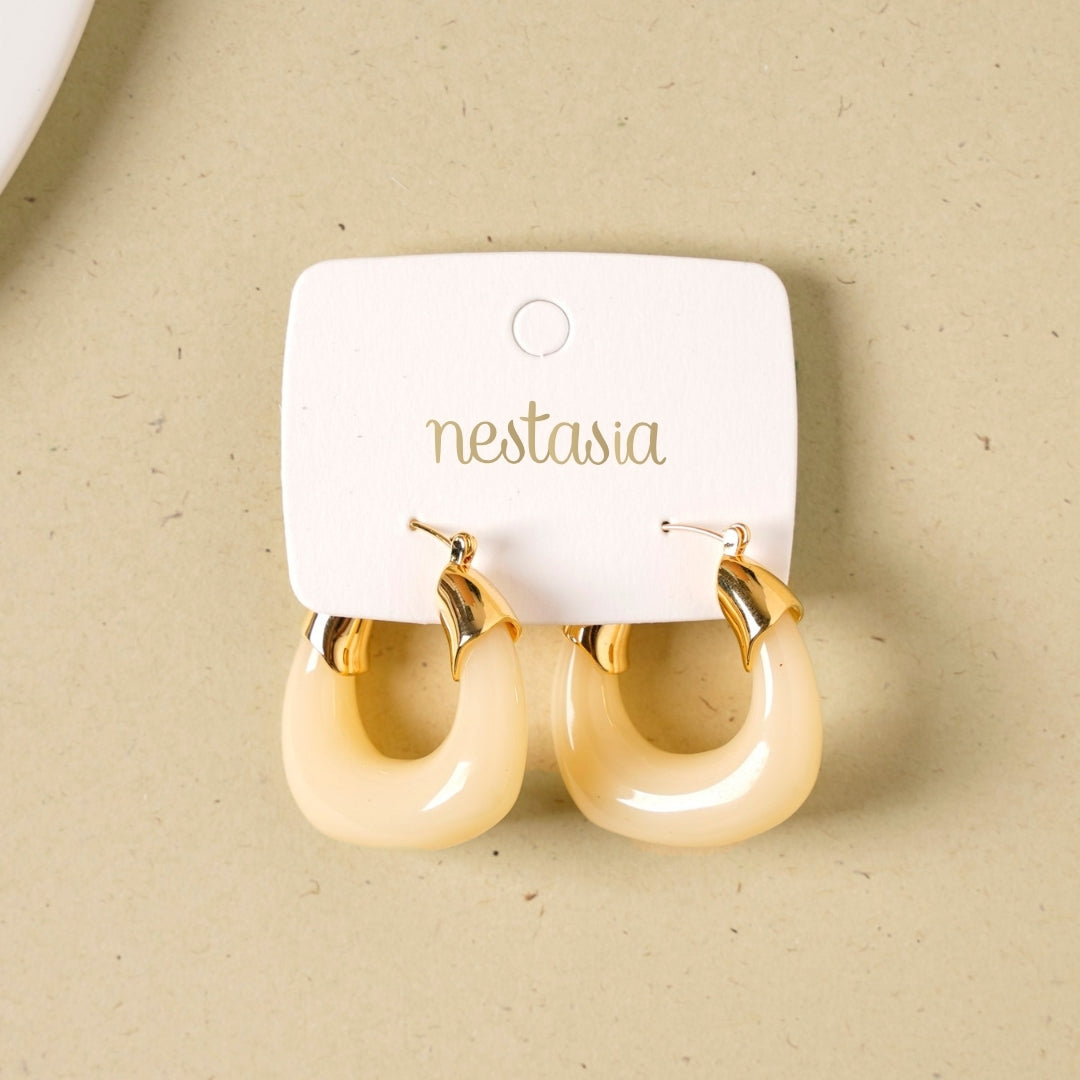White And Gold Huggie Hoop Earrings Nestasia