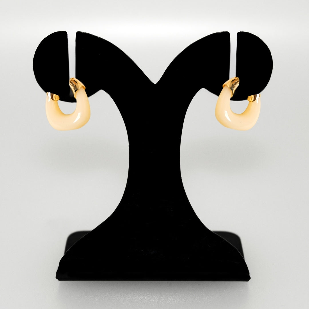 White And Gold Huggie Hoop Earrings Nestasia