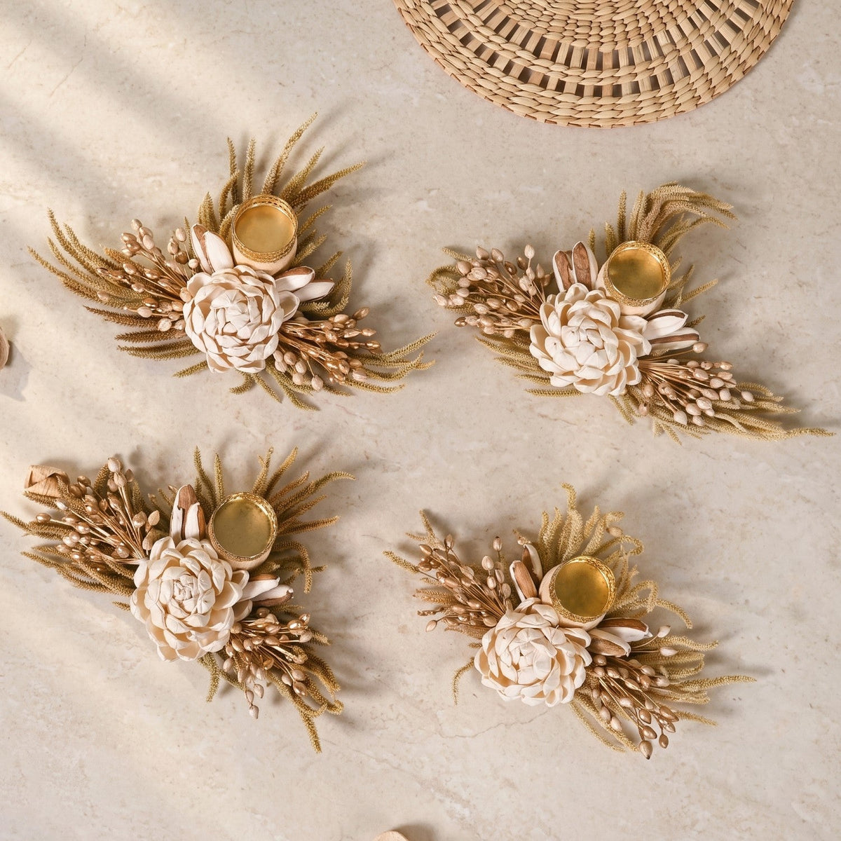 Whitney Dried Flower Tealight Holder Set Of 4 Nestasia