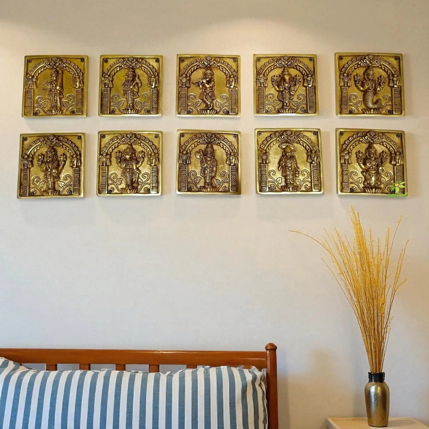 "Handcrafted Brass Dashavatar Wall Hanging | "Premium Brass Dashavatar Wall Art | ndian Handicraft Decor"(Yellow 5.9 inch)