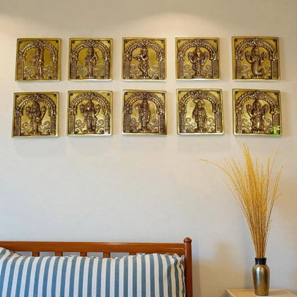 "Handcrafted Brass Dashavatar Wall Hanging | "Premium Brass Dashavatar Wall Art | ndian Handicraft Decor"(Yellow 5.9 inch)