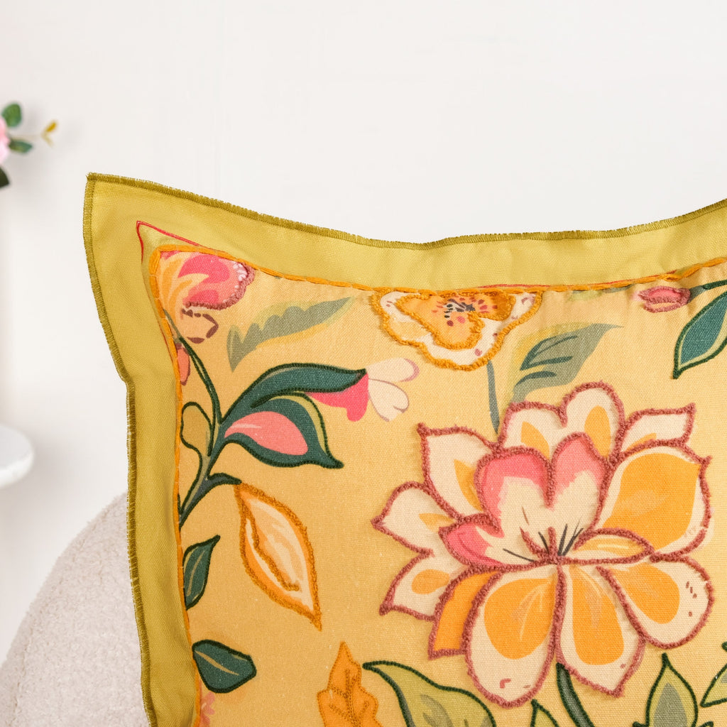 Wild Petals Embroidered Cotton Cushion Cover 40x40cm Nestasia