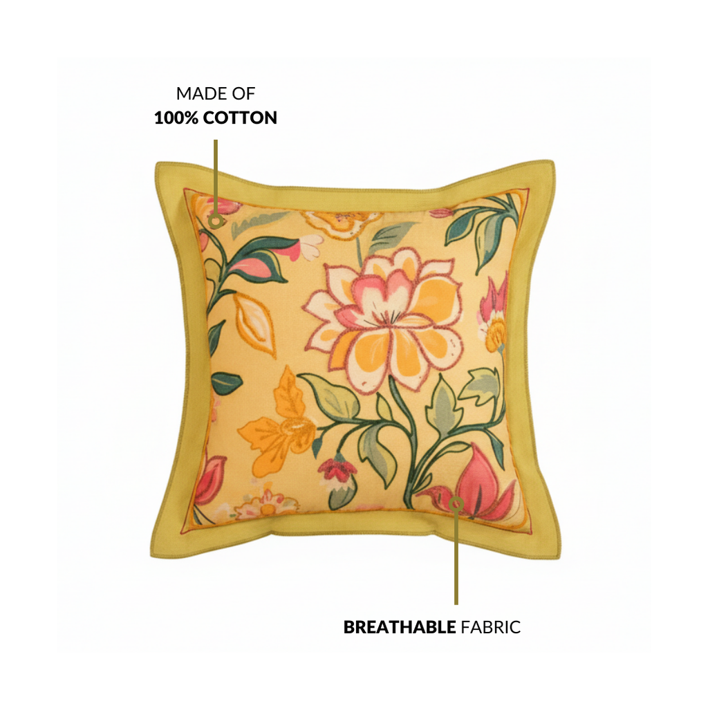 Wild Petals Embroidered Cotton Cushion Cover 40x40cm Nestasia