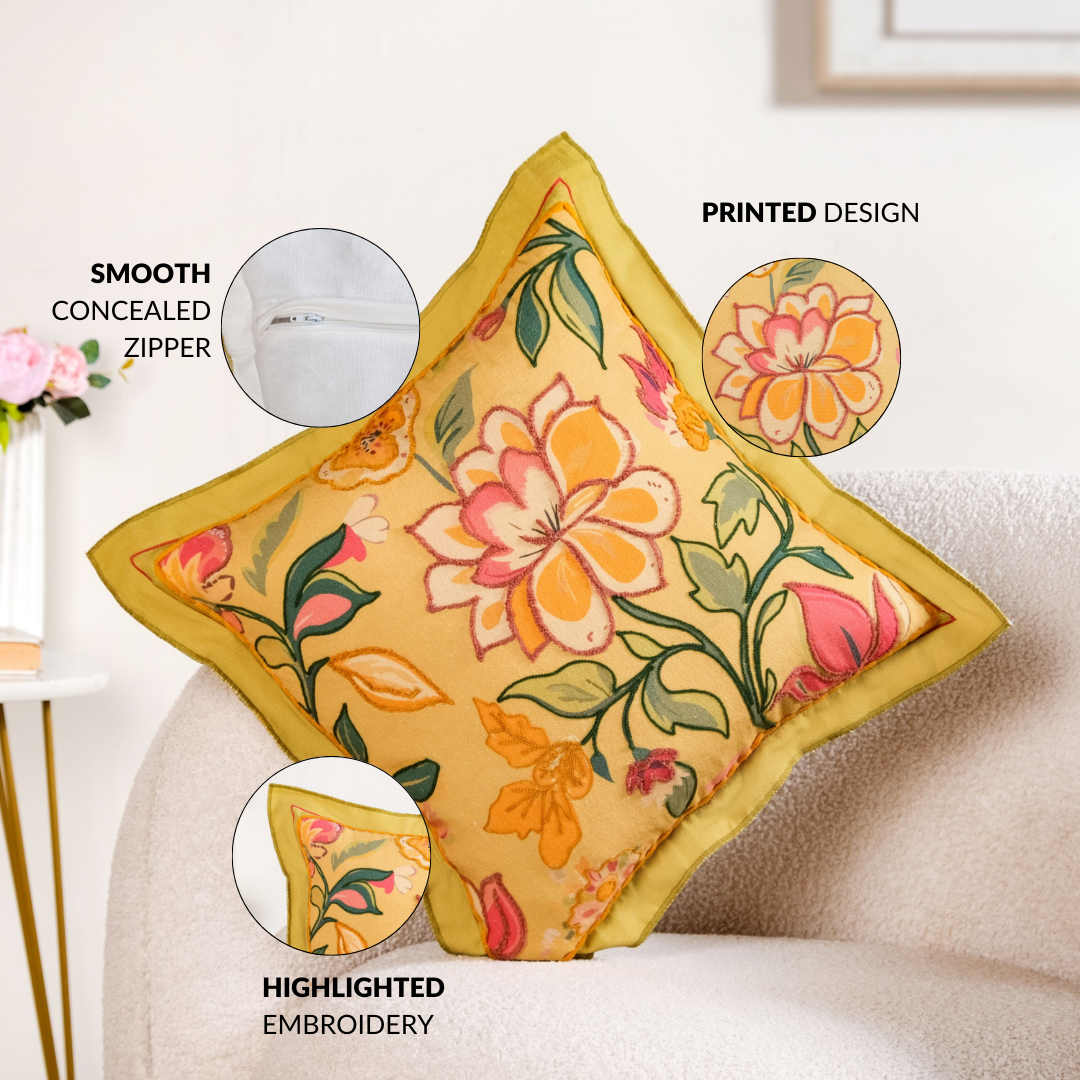 Wild Petals Embroidered Cotton Cushion Cover 40x40cm Nestasia