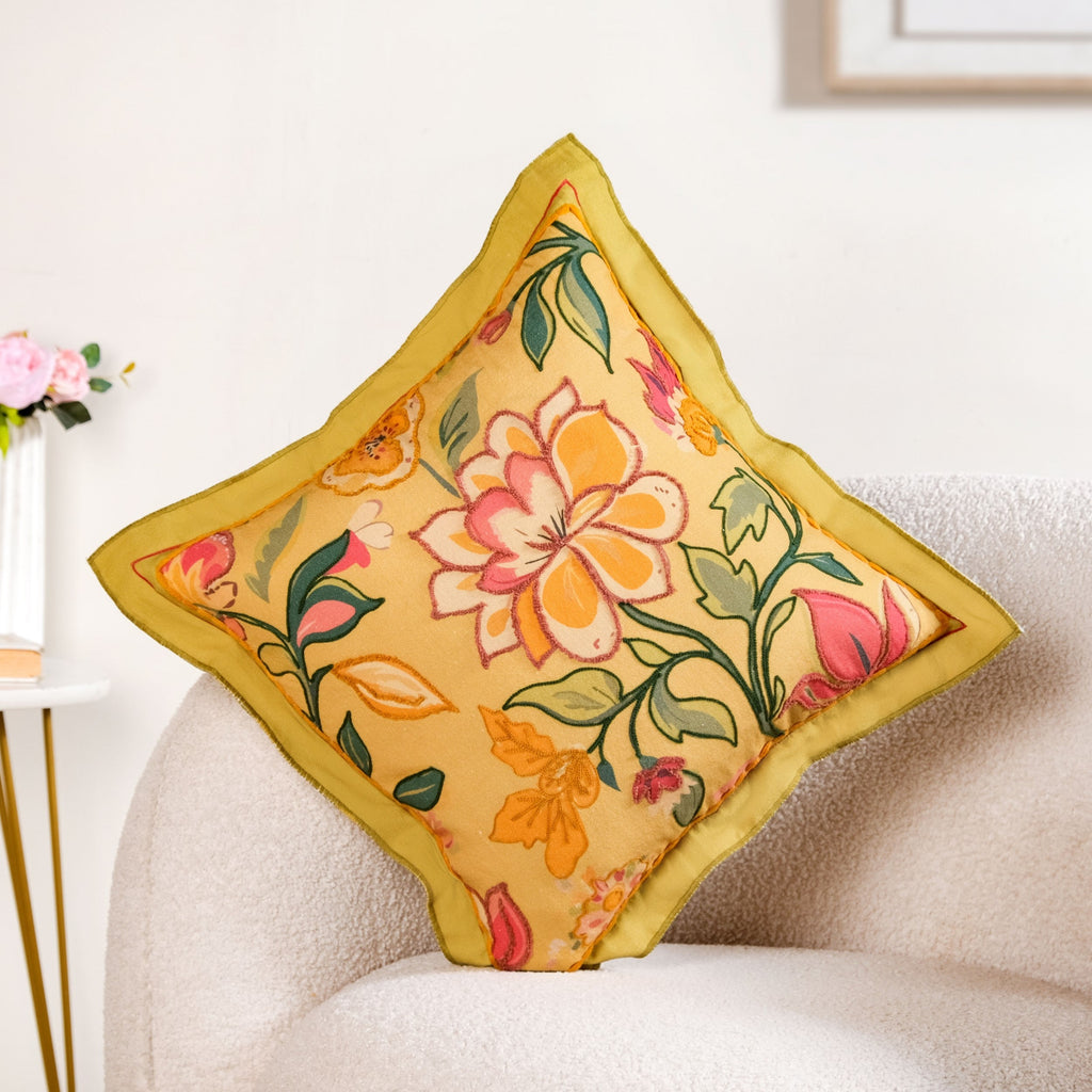 Wild Petals Embroidered Cotton Cushion Cover 40x40cm Nestasia