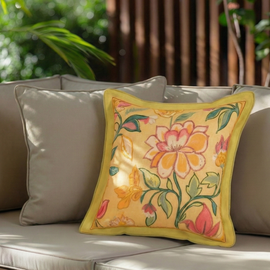 Wild Petals Embroidered Cotton Cushion Cover 40x40cm Nestasia