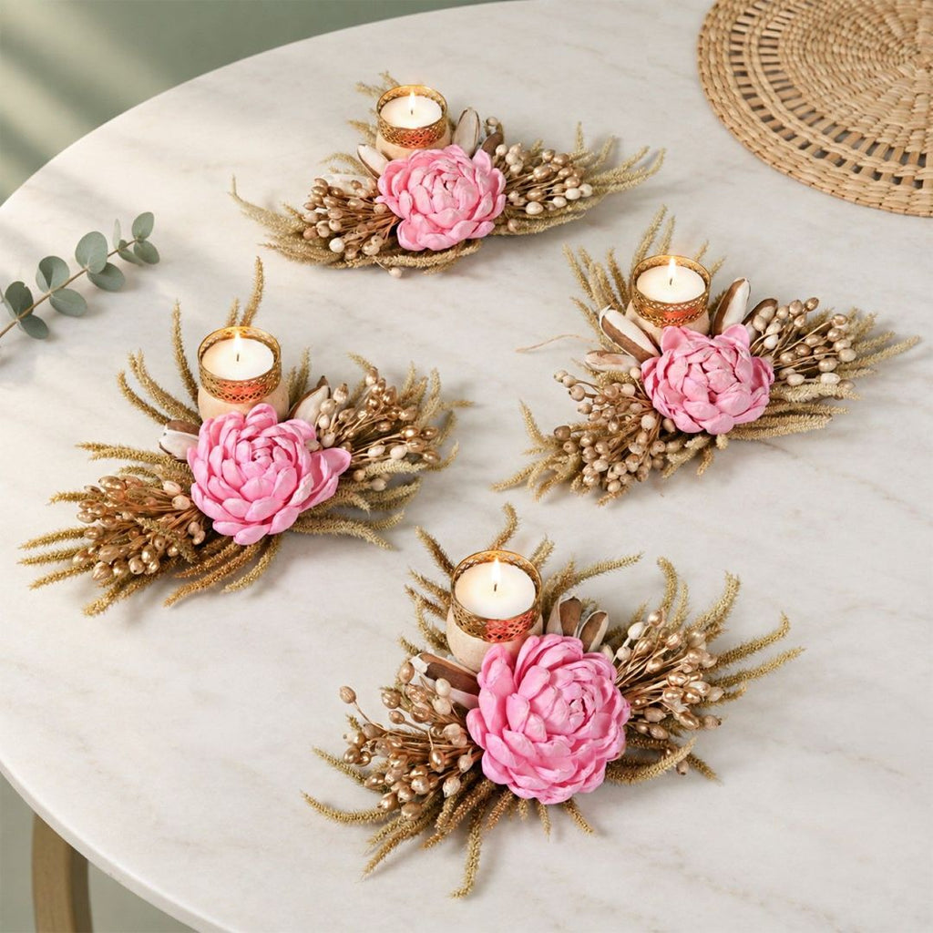 Wildera Organic Handmade Tealight Holder Pink Set Of 4 Nestasia