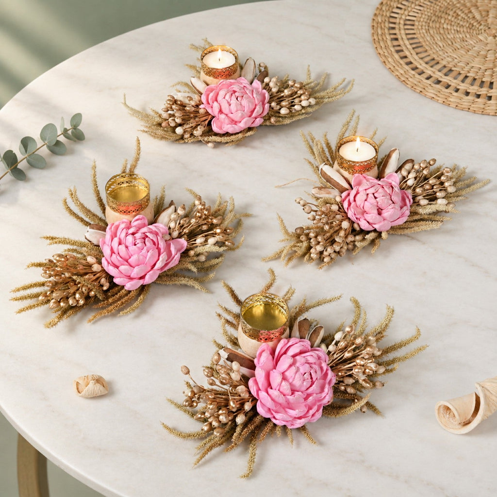 Wildera Organic Handmade Tealight Holder Pink Set Of 4 Nestasia