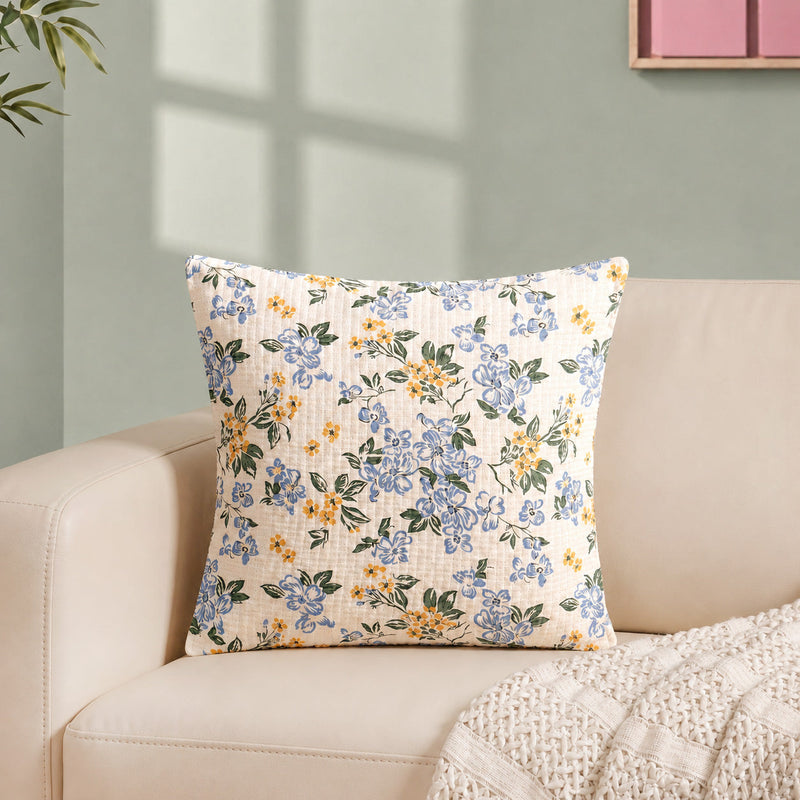 Wildflower Meadow Cotton Embroidered Cushion Cover 40x40cm Nestasia
