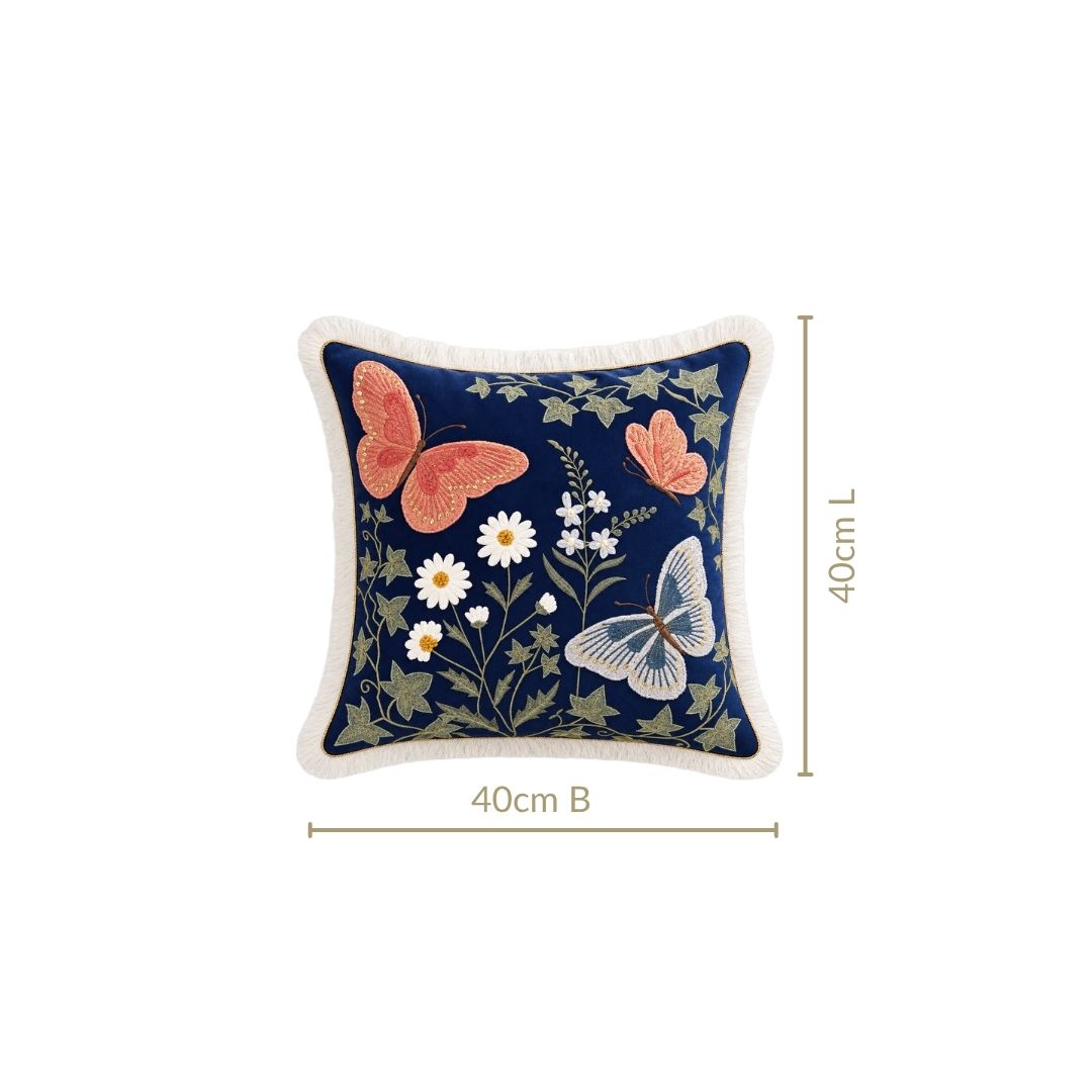 Wildflower Wings Embroidered Cushion Cover 40x40cm Nestasia