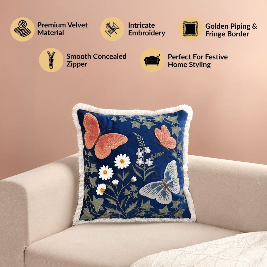 Wildflower Wings Embroidered Cushion Cover 40x40cm Nestasia