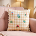 Wildflowers Checks Embroidered Cushion Cover 46x46cm Nestasia