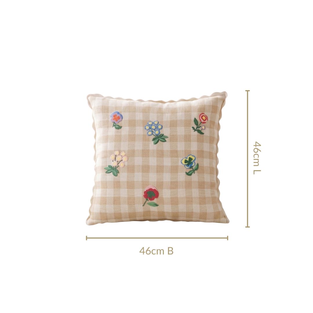 Wildflowers Checks Embroidered Cushion Cover 46x46cm Nestasia