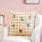 Wildflowers Checks Embroidered Cushion Cover 46x46cm Nestasia