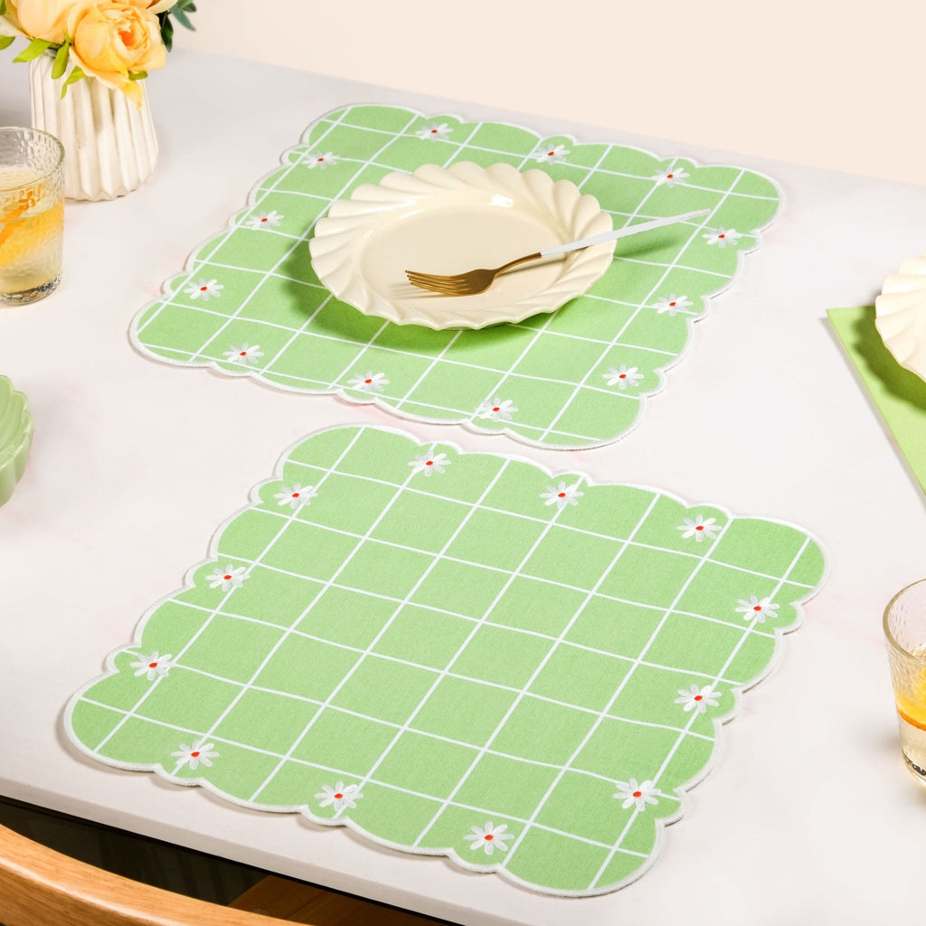 Scallop Embroidered Pure Cotton Table Mat Set Of 6 Nestasia