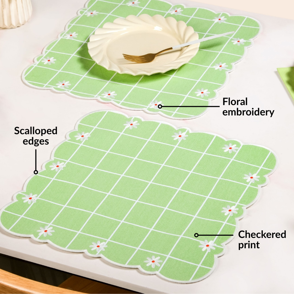 Scallop Embroidered Pure Cotton Table Mat Set Of 6 Nestasia