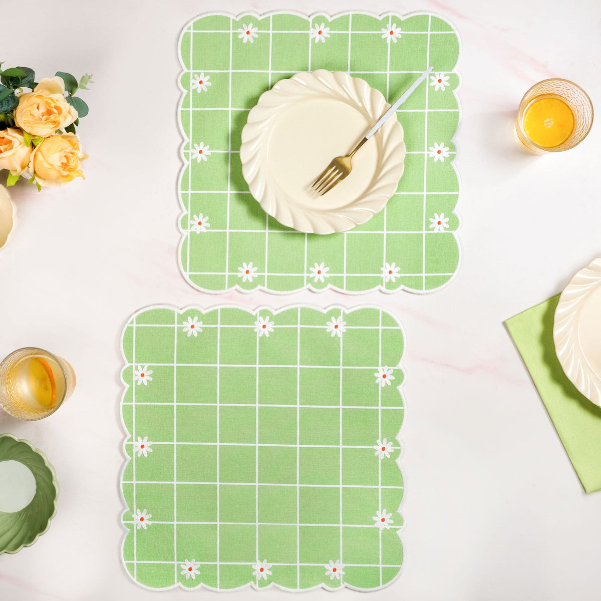 Scallop Embroidered Pure Cotton Table Mat Set Of 6 Nestasia
