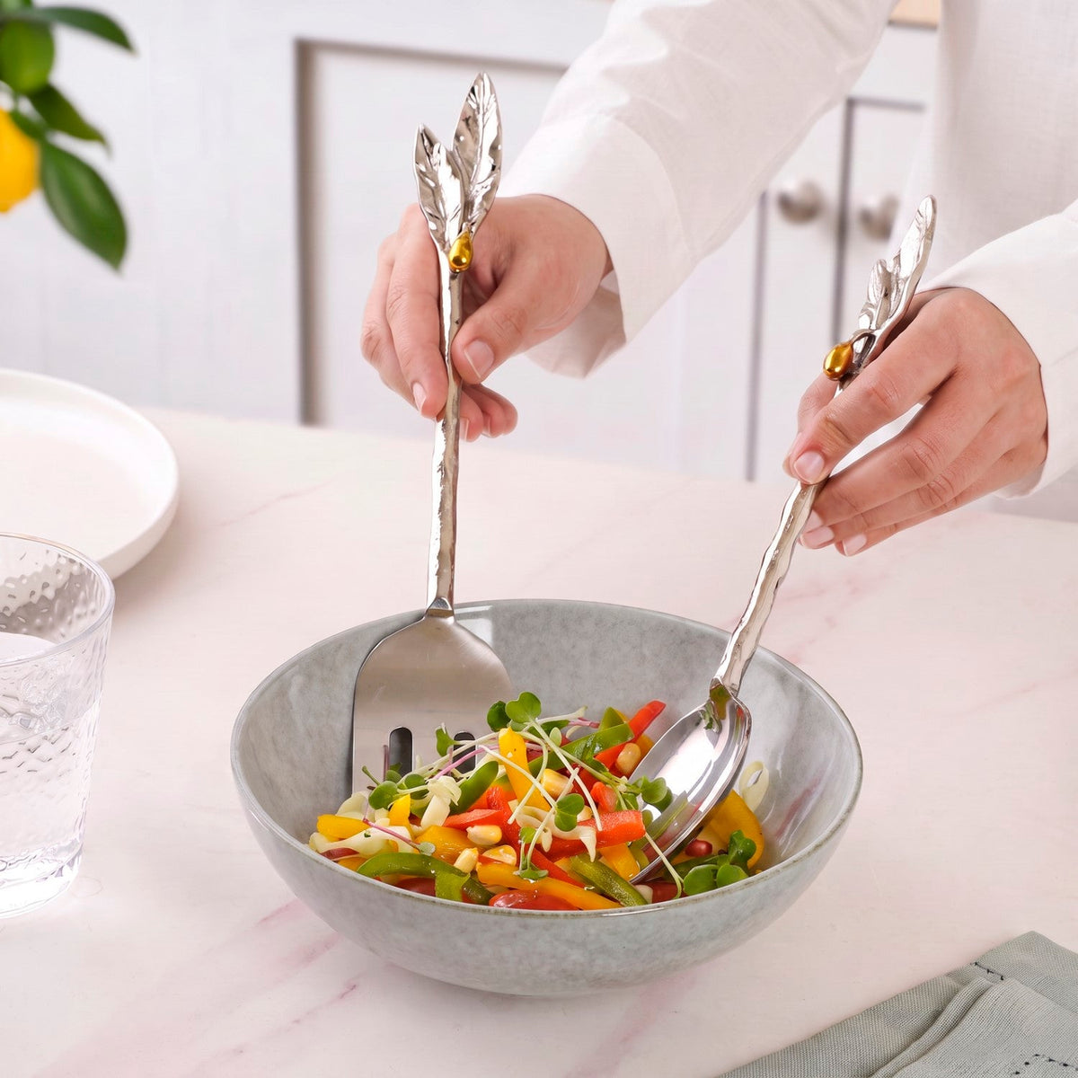 Willow Salad Serving Fork And Spoon Set Of 2 Nestasia