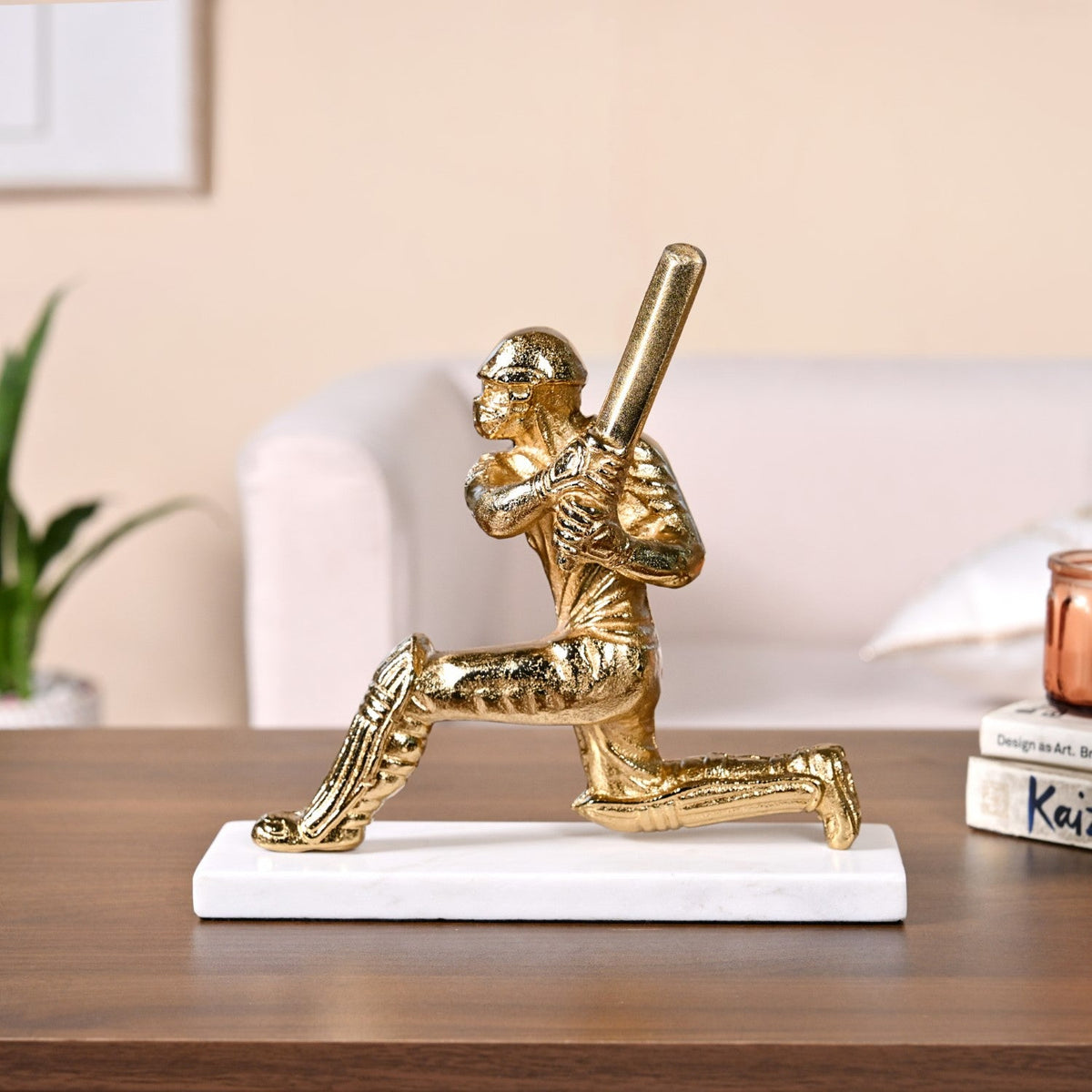 Winning Batsman Living Room Metal Decor In Gold Nestasia