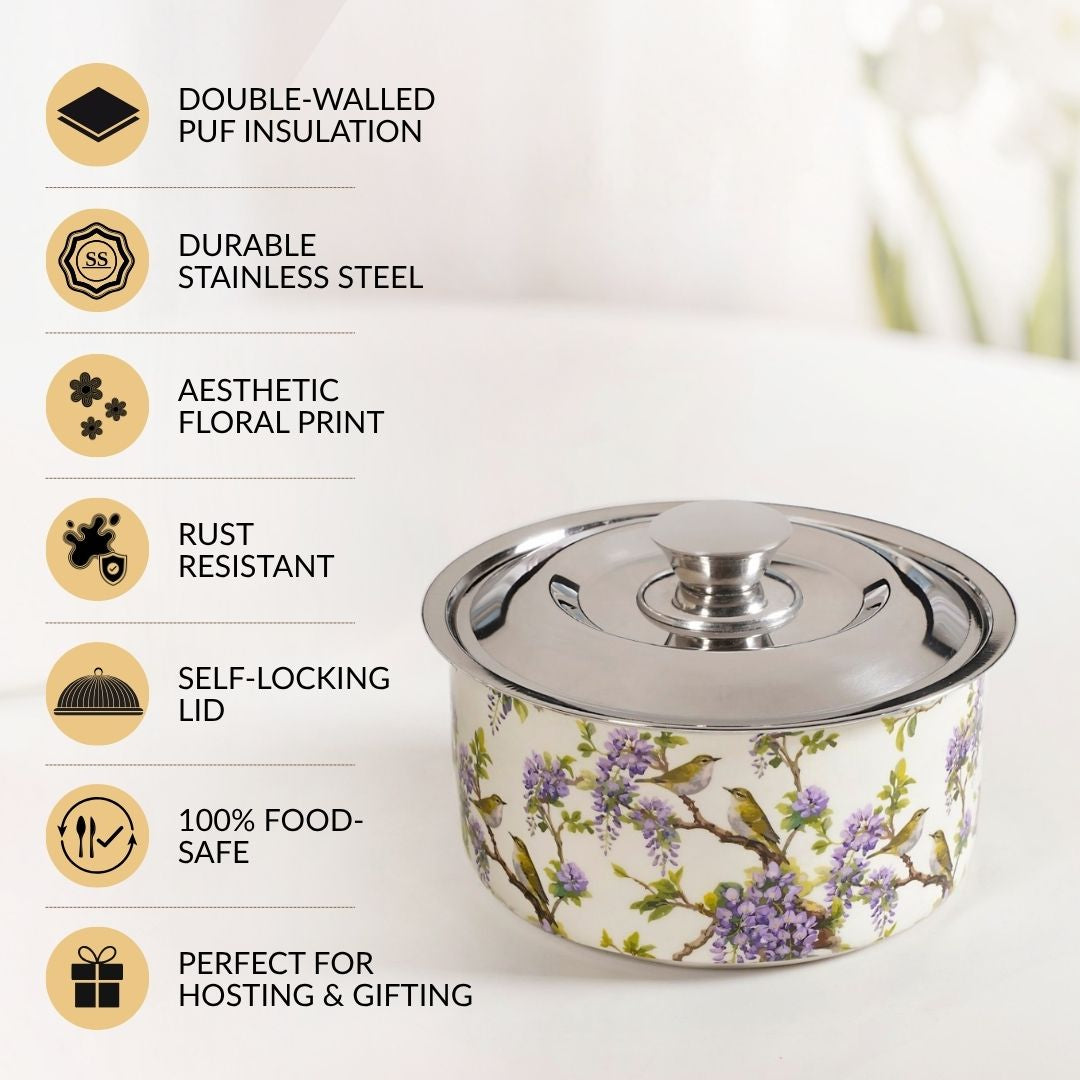 Wisteria Birds Printed Casserole 1100ml Nestasia
