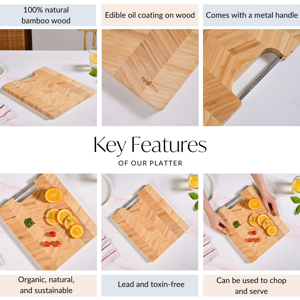 Wooden Platter With Metal Handle 12 Inch Nestasia