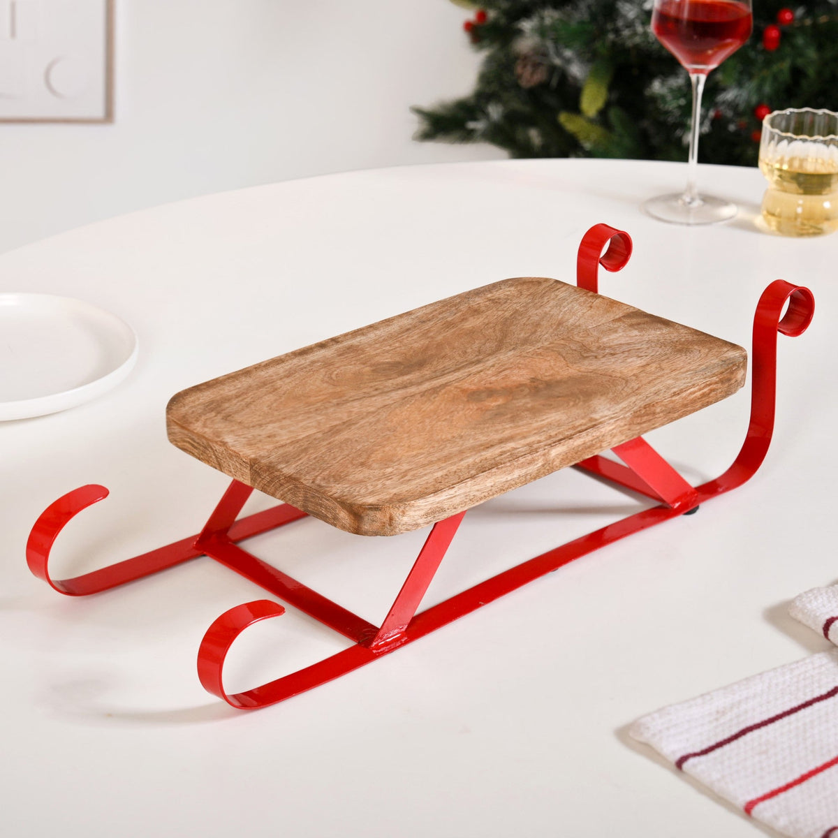 Wooden Sleigh Table Riser Serving Platter Nestasia