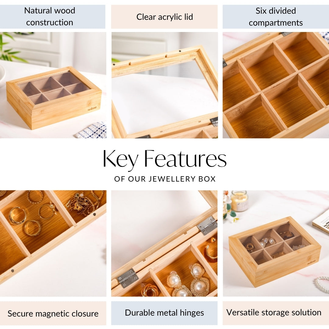 Multipurpose Wooden Storage Box With Compartments 21x16cm Nestasia