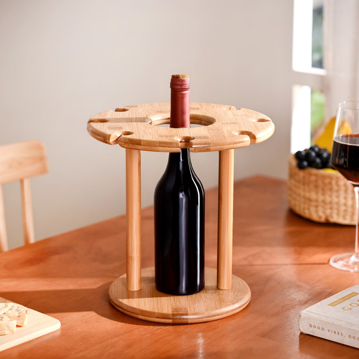 Mod Round Wooden Wine Bottle And Glass Holder Nestasia