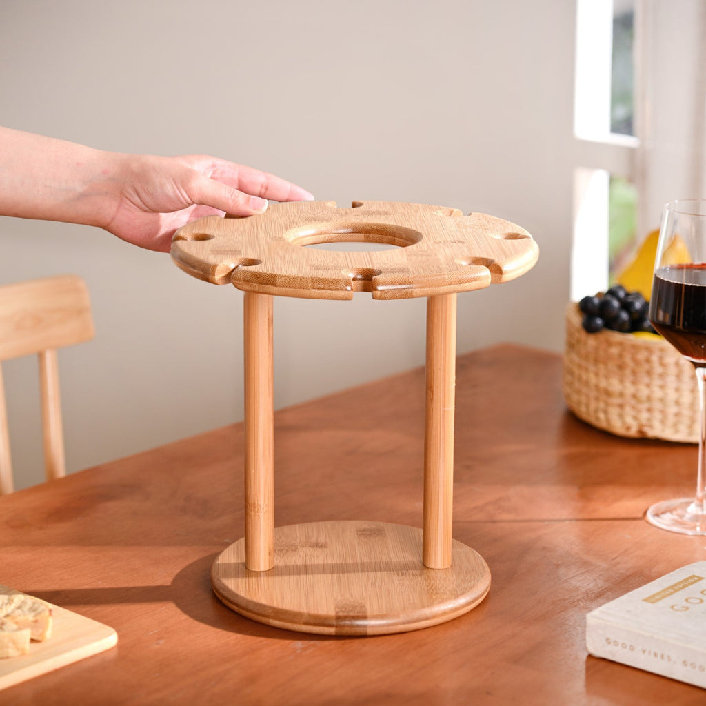 Mod Round Wooden Wine Bottle And Glass Holder Nestasia