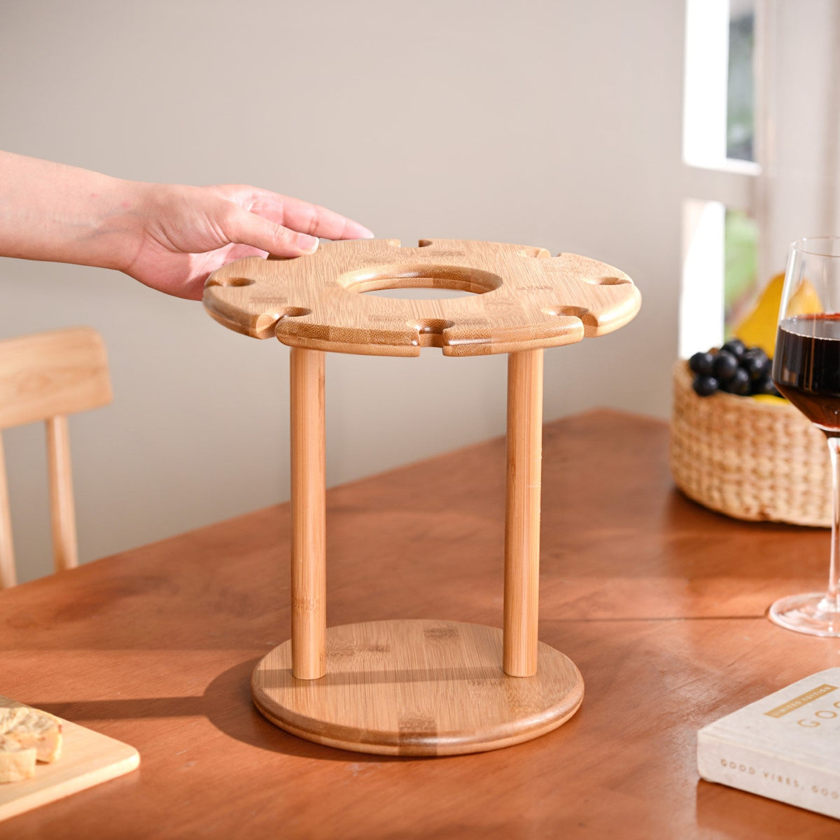 Mod Round Wooden Wine Bottle And Glass Holder Nestasia