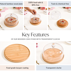 Wooden Cake Stand With Transparent Cloche 17cm Nestasia